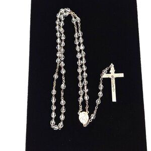 Clear Glass Bead Rosary Catholic Gift Jesus Mary